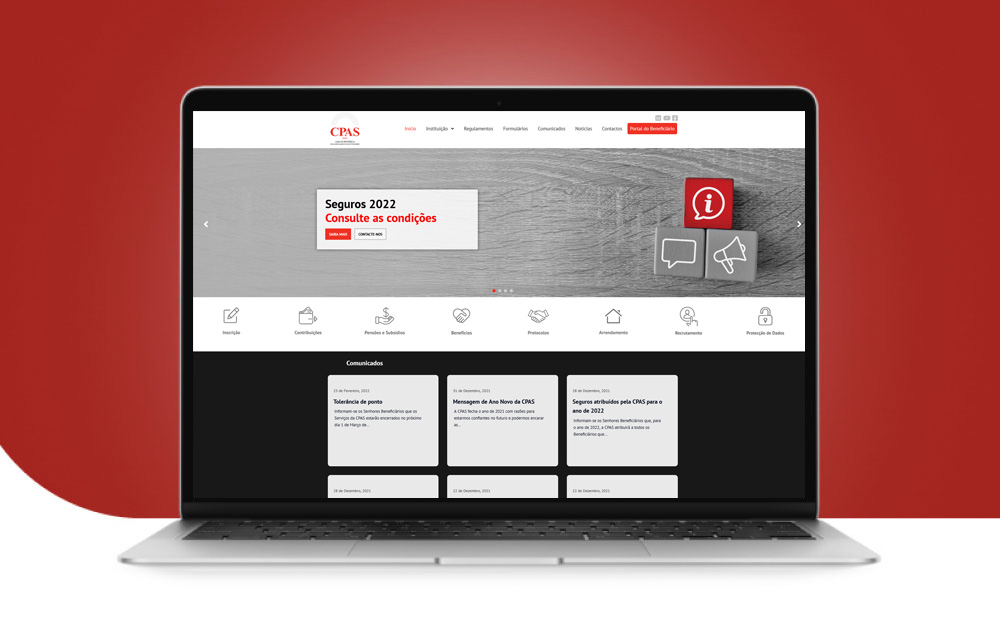Design e programação de website para a CPAS - Caixa de Previdência dos Advogados e Solicitadores